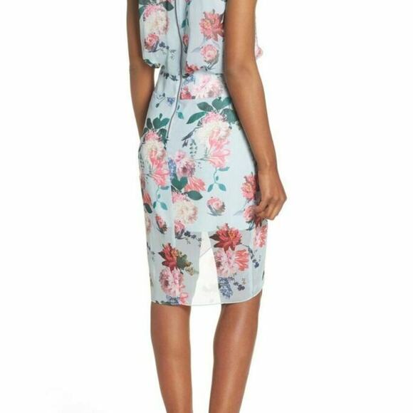 NWOT Chelsea28 Blue Floral Print Drape Dress - Picture 3 of 5